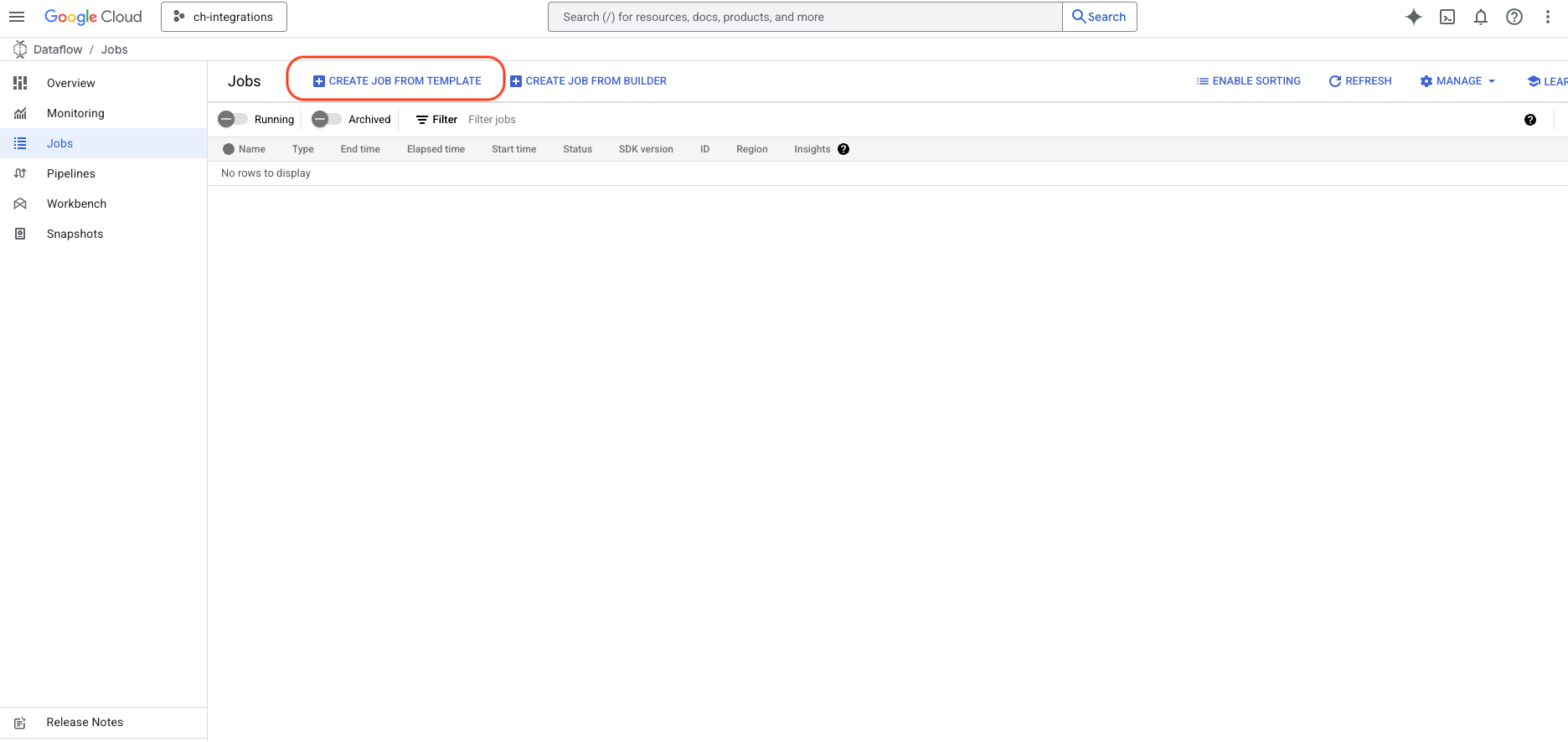 Dataflow 콘솔