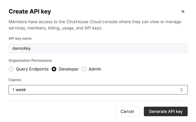 API Key 생성 양식